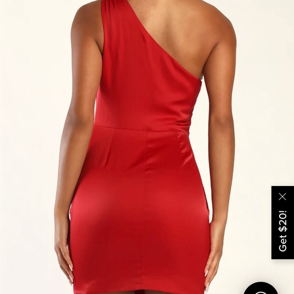 Lulus Party Ready Red Satin Ruched One Shoulder Bodycon Dress - Picture 3 of 5